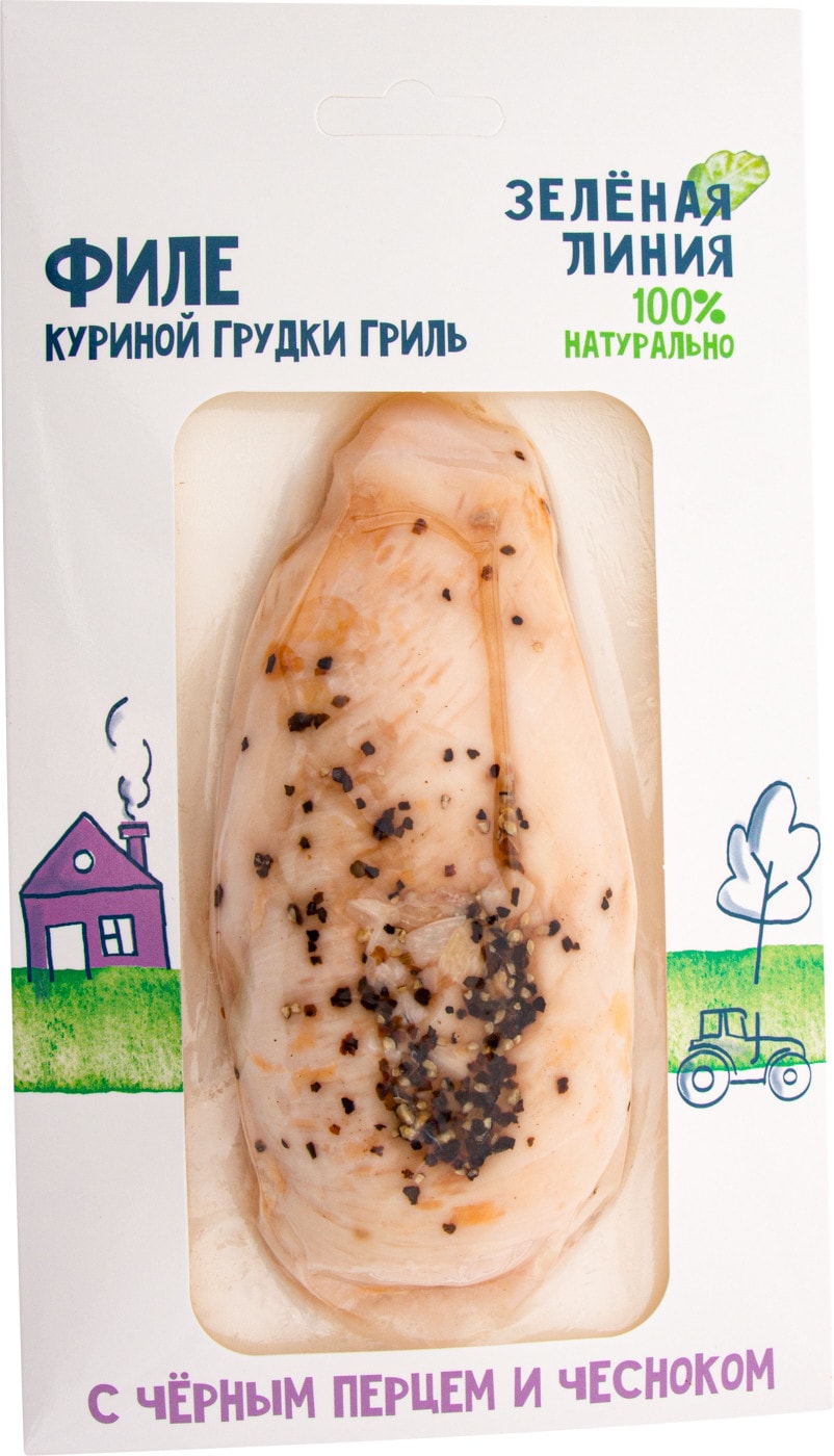 Изображение товара Филе Зеленая линия Куриное гриль с черным перцем и чесноком 182г
