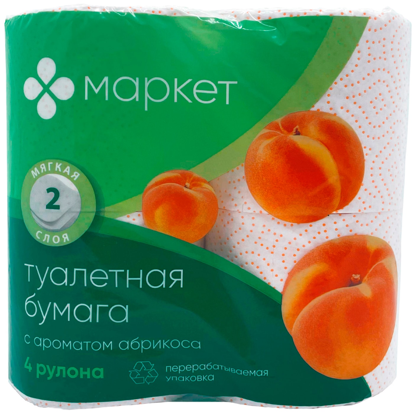Изображение товара Туалетная бумага Маркет с ароматом абрикоса 4 рулона 2 слоя