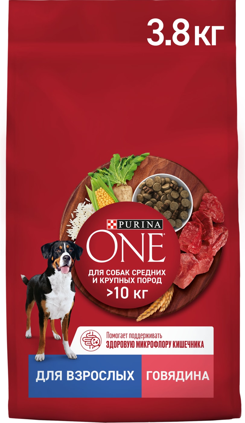 Изображение товара Сухой корм для собак Purina ONE крупных пород с говядиной и рисом 3.8 кг