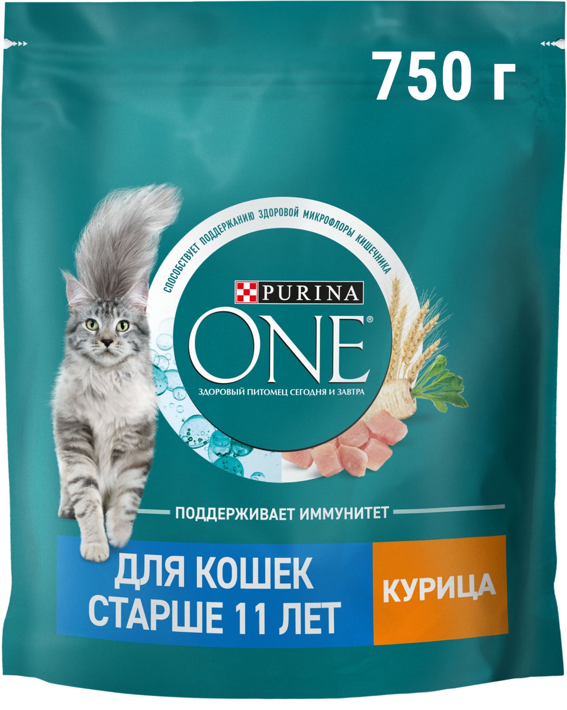 Изображение товара Сухой корм для кошек Purina ONE для кошек старше 11 лет с курицей 750г