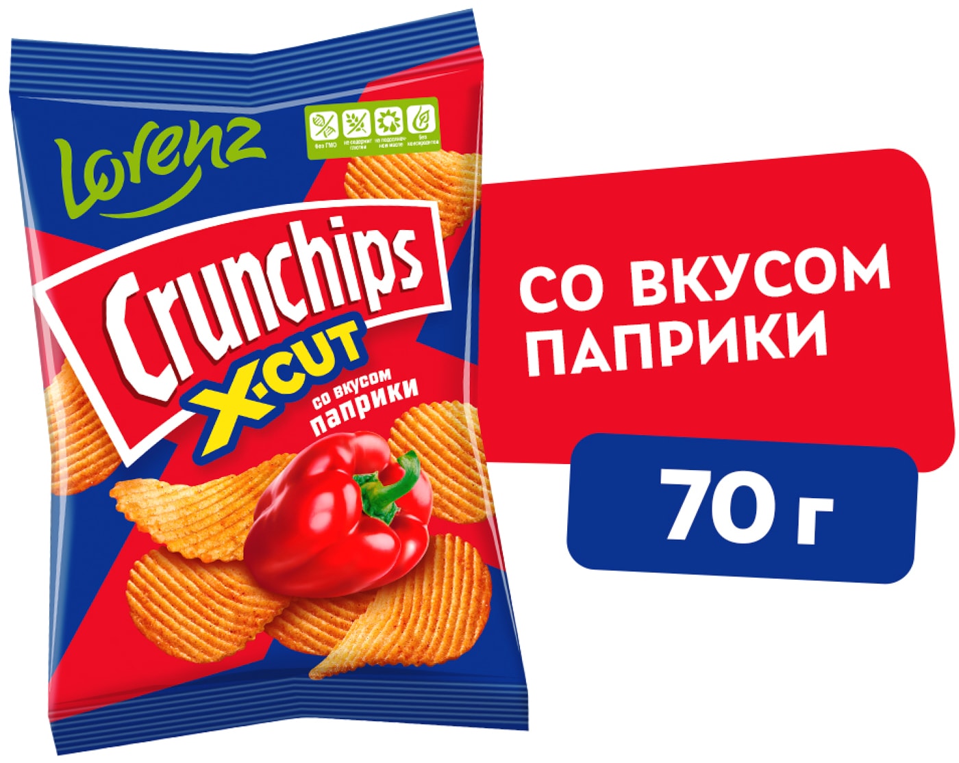 Изображение товара Чипсы Lorenz Crunchips X-Cut рифленые паприка 70 г - вкусный закусочный снек для праздника