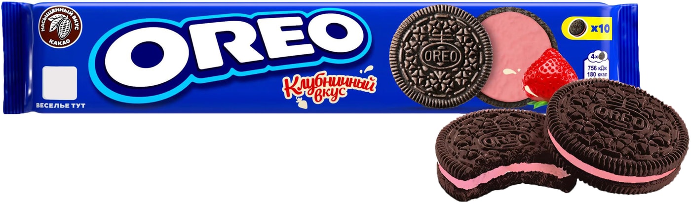 Изображение товара Печенье Oreo Клубничный вкус 95г хрустящее бисквитное сладкое лакомство