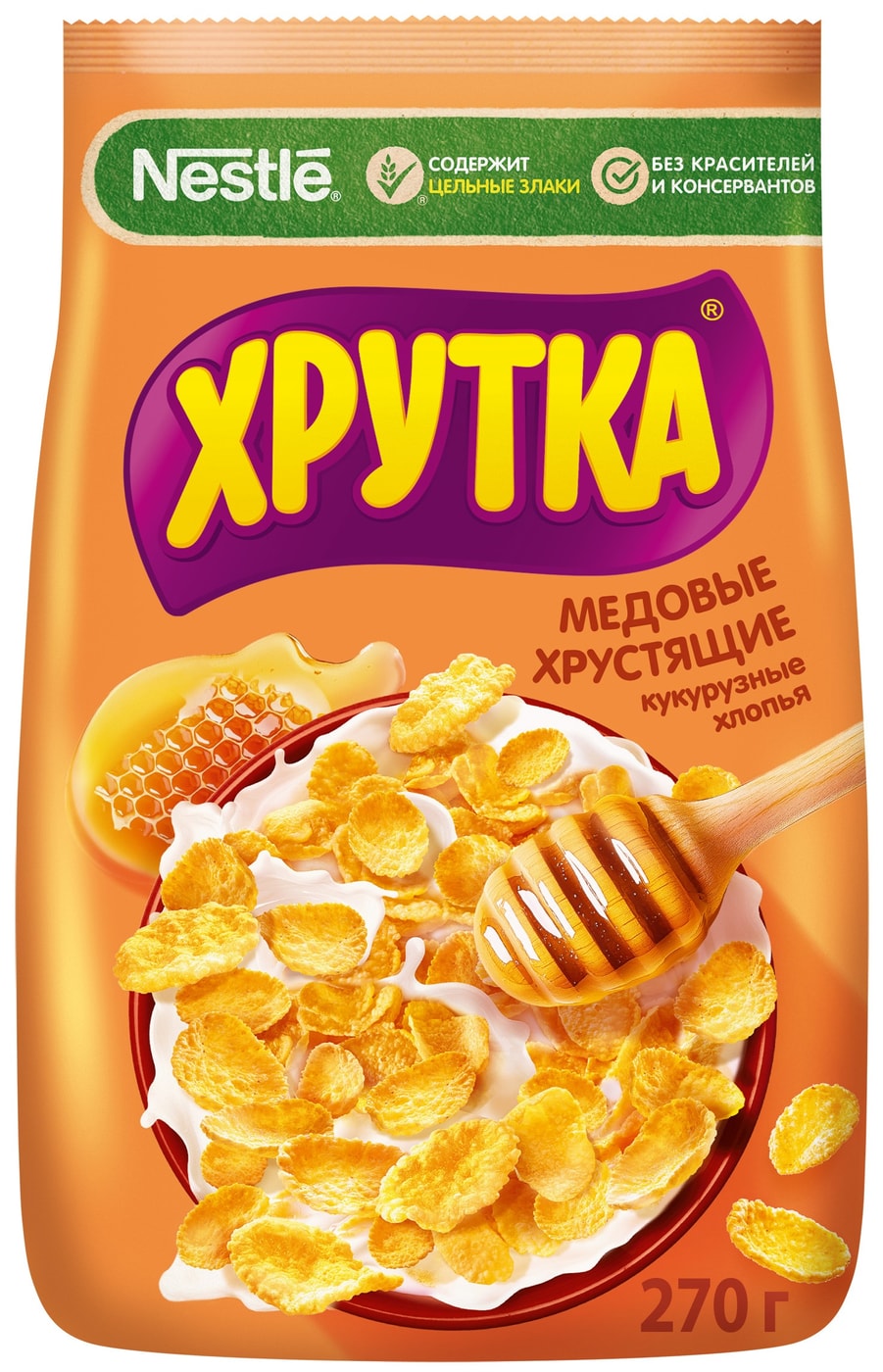 Изображение товара Готовый завтрак Хрутка Хлопья медовые 270г - полезный сухой завтрак для всей семьи