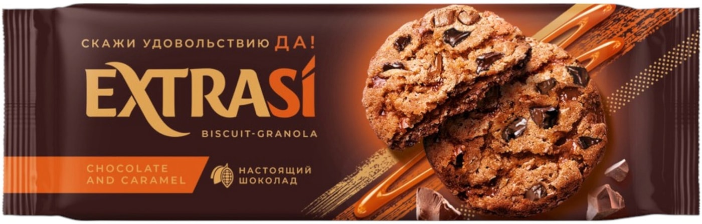 Изображение товара Печенье Extrasi Гранола сдобное с шоколадом и карамелью 150 г Россия