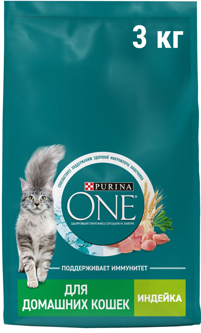 Изображение товара Сухой корм для кошек Purina ONE с индейкой 3 кг для взрослых домашних питомцев
