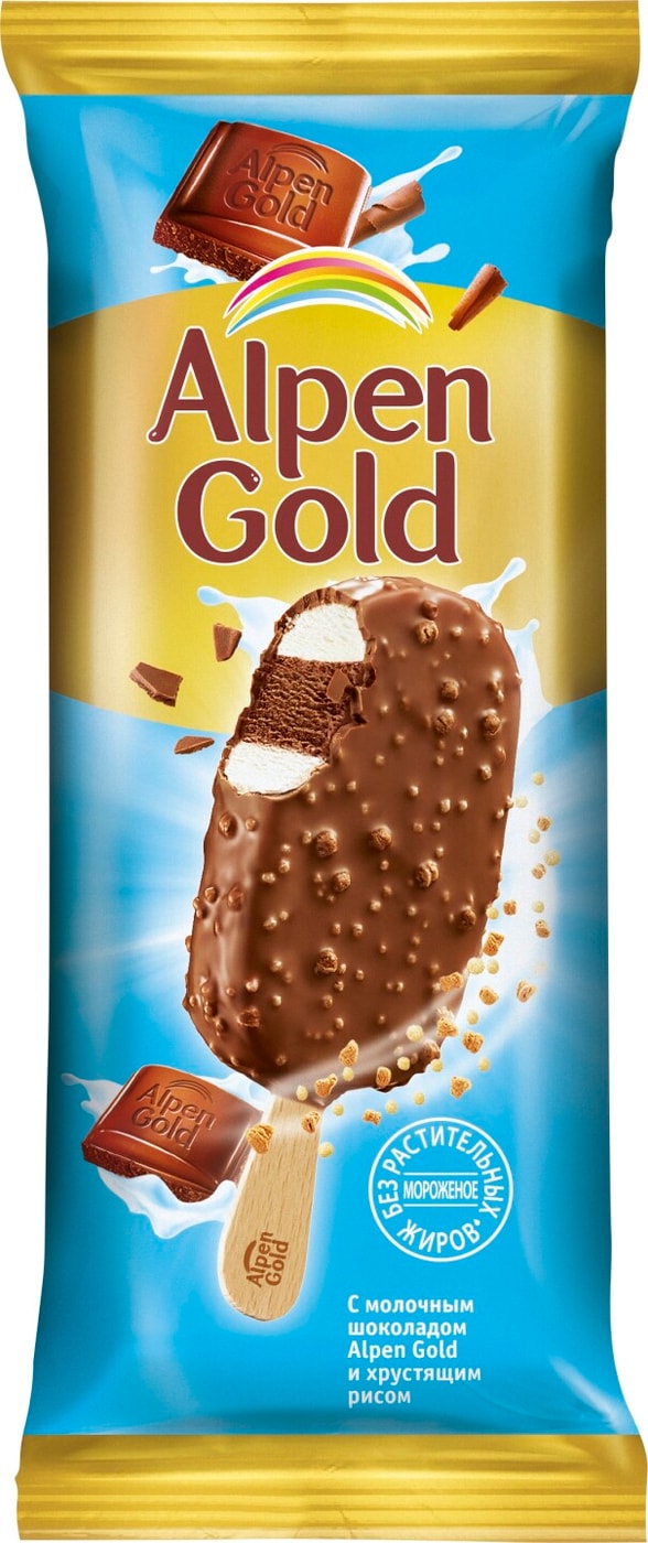 Изображение товара Мороженое Alpen Gold Эскимо с молочным шоколадом и хрустящим рисом 90 мл