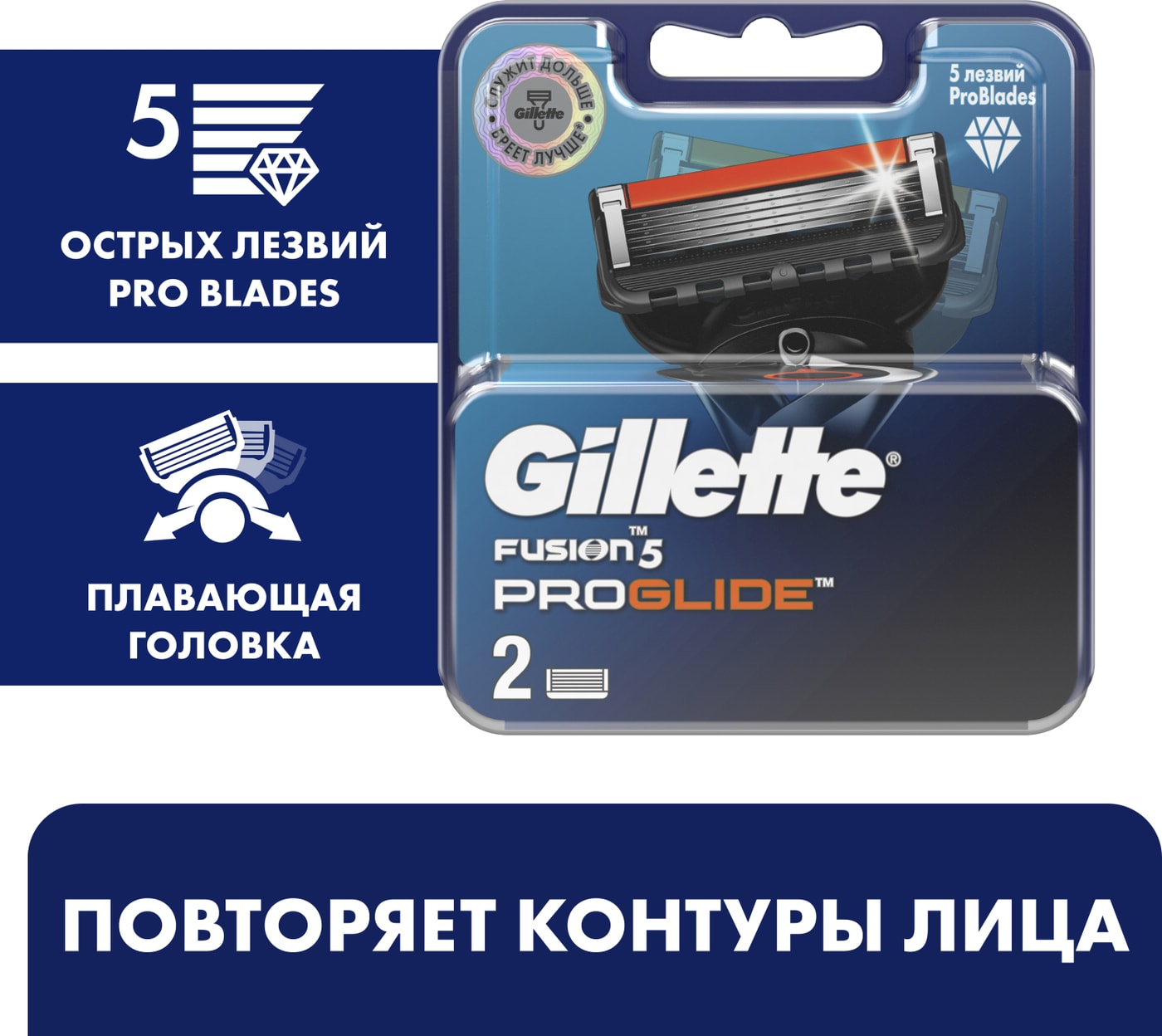 Изображение товара Сменные кассеты Gillette Fusion ProGlide 2 шт для гладкого и комфортного бритья