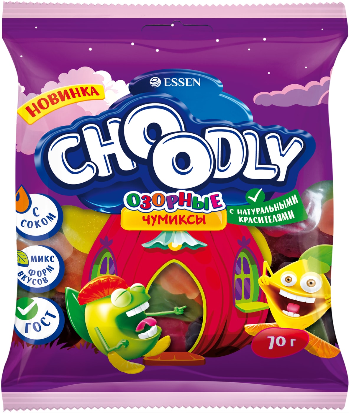 Изображение товара Мармелад Choodly Озорные чумиксы 70г ассорти натуральный вкус