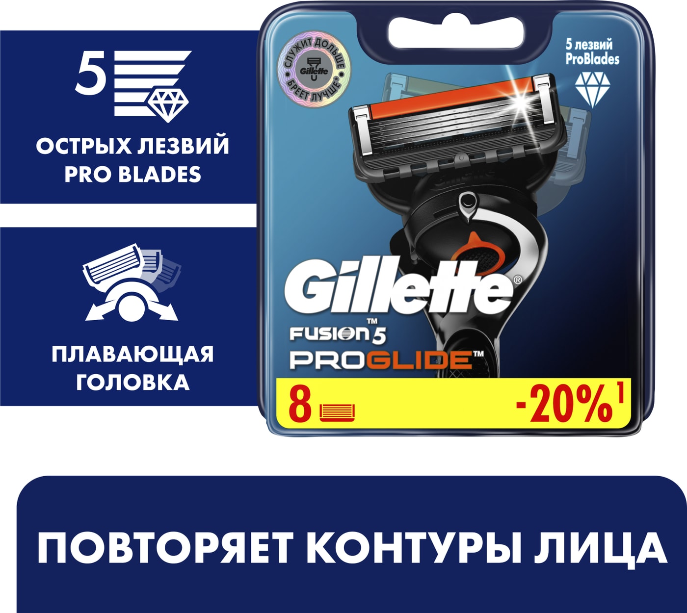 Изображение товара Кассеты для бритья Gillette Fusion ProGlide 8 шт для мужчин высокое качество