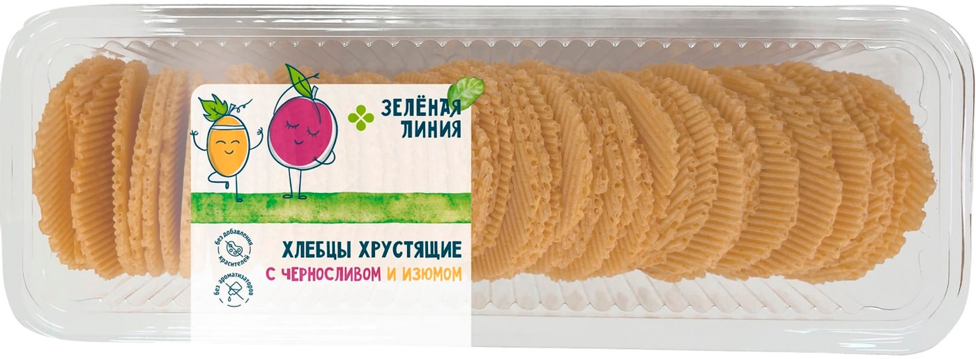 Изображение товара Хлебцы Зеленая линия хрустящие с черносливом и изюмом 70 г