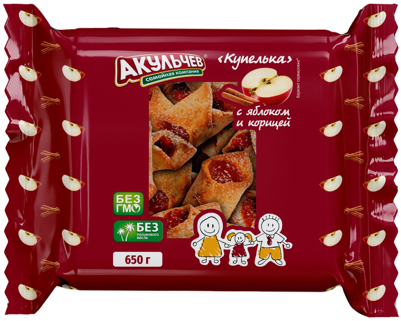 Изображение товара Купелька Акульчев с яблоком и корицей 650г натуральное печенье в флоу-пак