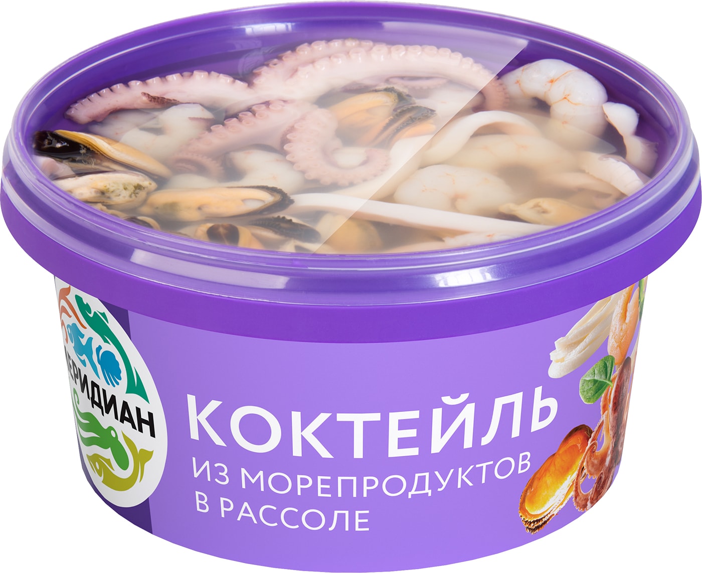 Изображение товара Коктейль из морепродуктов Меридиан в рассоле 430г — свежий деликатес высокого качества