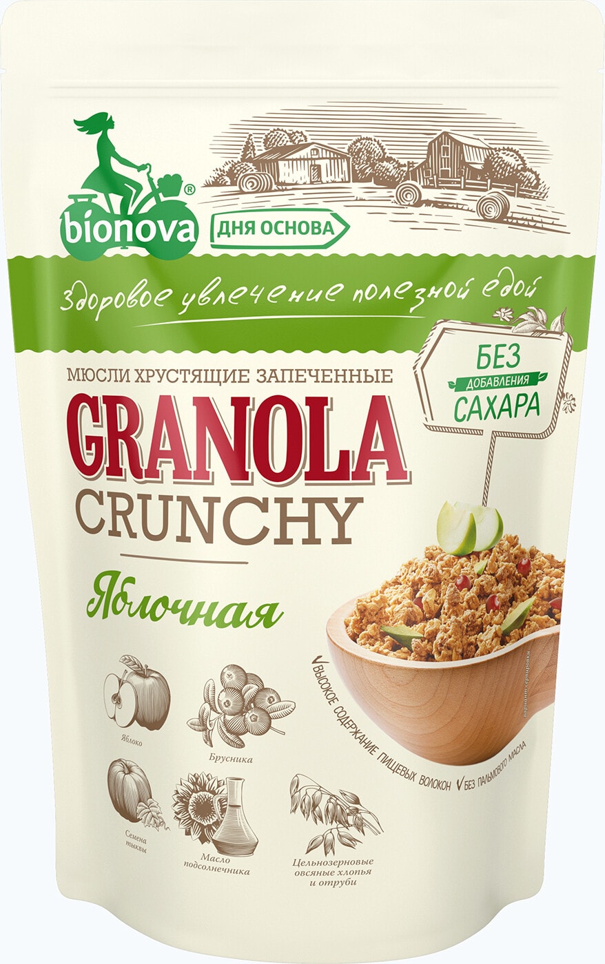 Изображение товара Гранола Bionova Яблочная без сахара 400г натуральный полезный завтрак