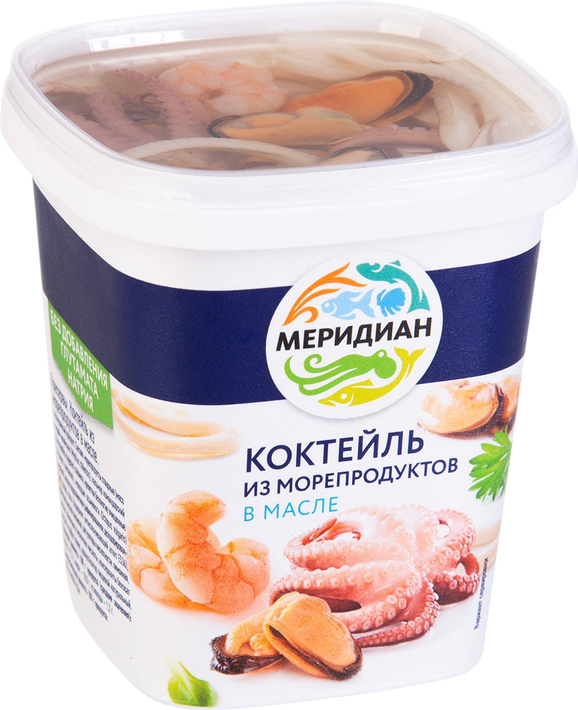 Изображение товара Коктейль из морепродуктов Меридиан в масле 415г - деликатесный продукт для любителей даров моря