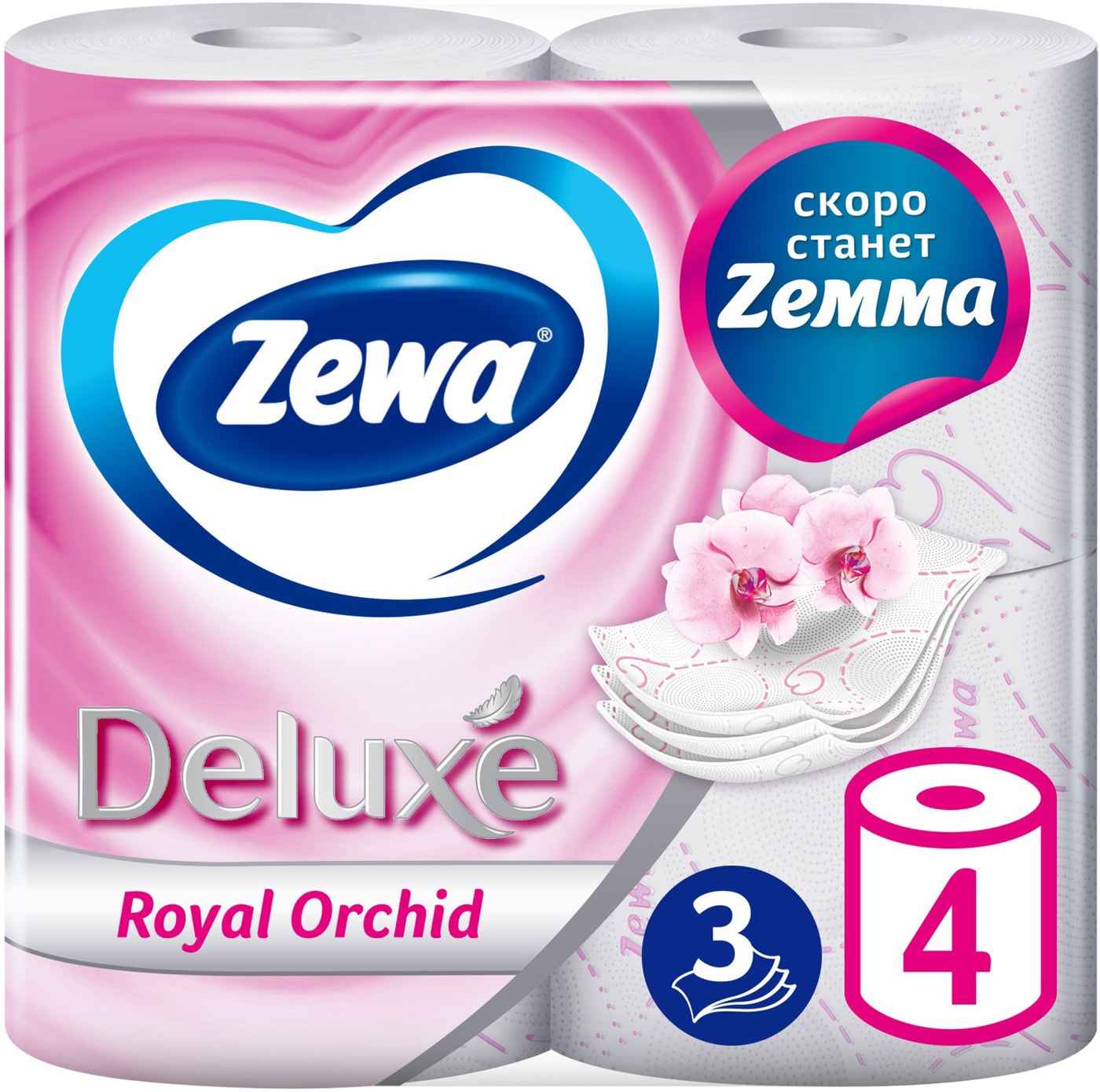 Изображение товара Туалетная бумага Zewa Deluxe Орхидея 4 рулона 3 слоя