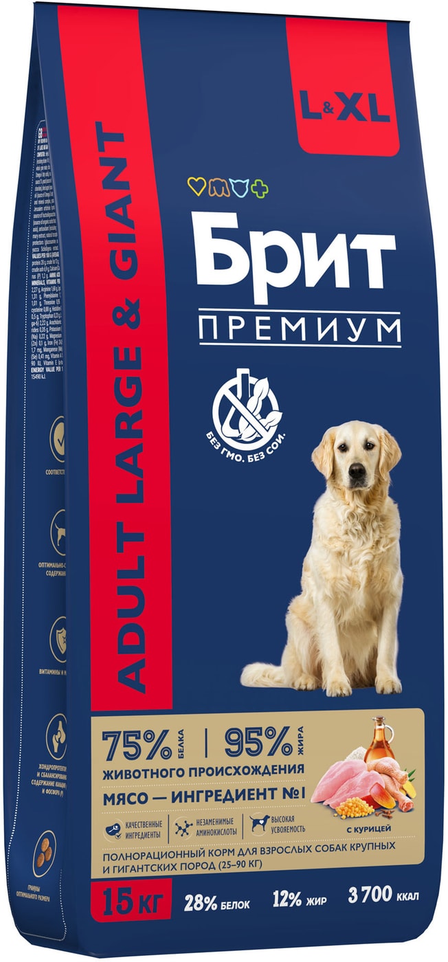 Изображение товара Корм для крупных собак Brit Premium Dog Adult Large with Chicken 15 кг