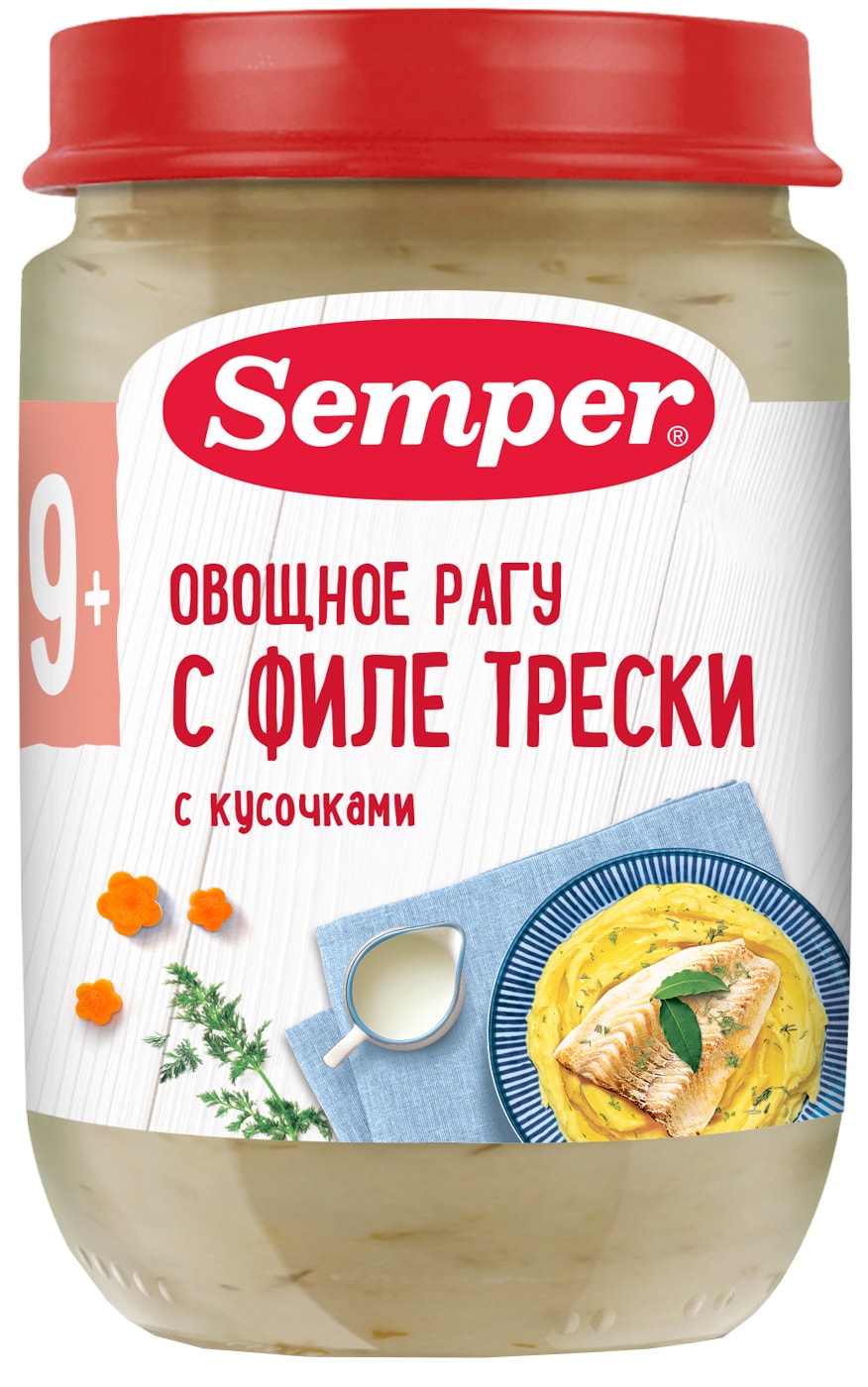 Изображение товара Пюре Semper овощное рагу с филе трески для детей от 9 месяцев 190г