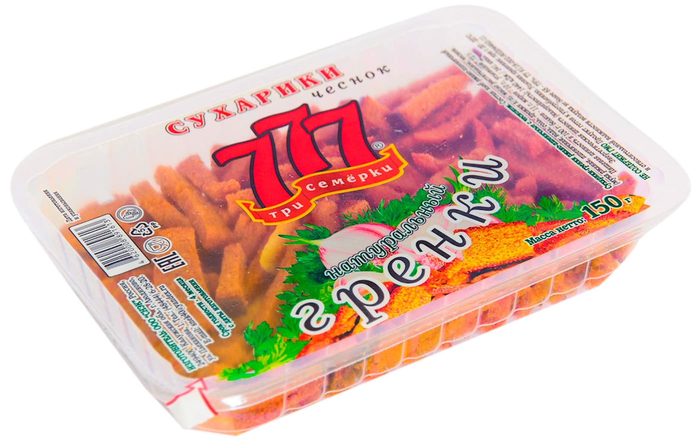 Изображение товара Сухарики-гренки Три семерки ржано-пшеничные Чеснок 150г