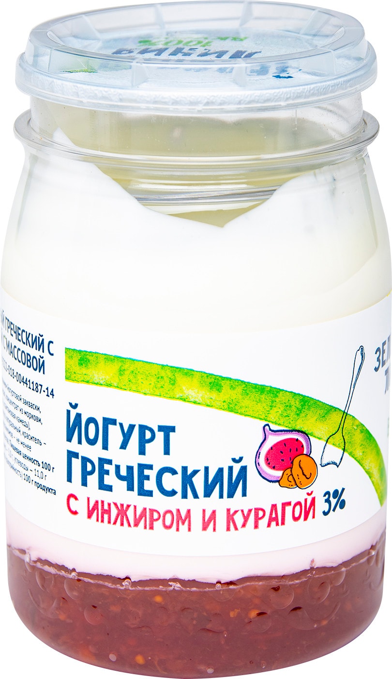 Изображение товара Йогурт Зеленая линия Греческий с инжиром и курагой 190г