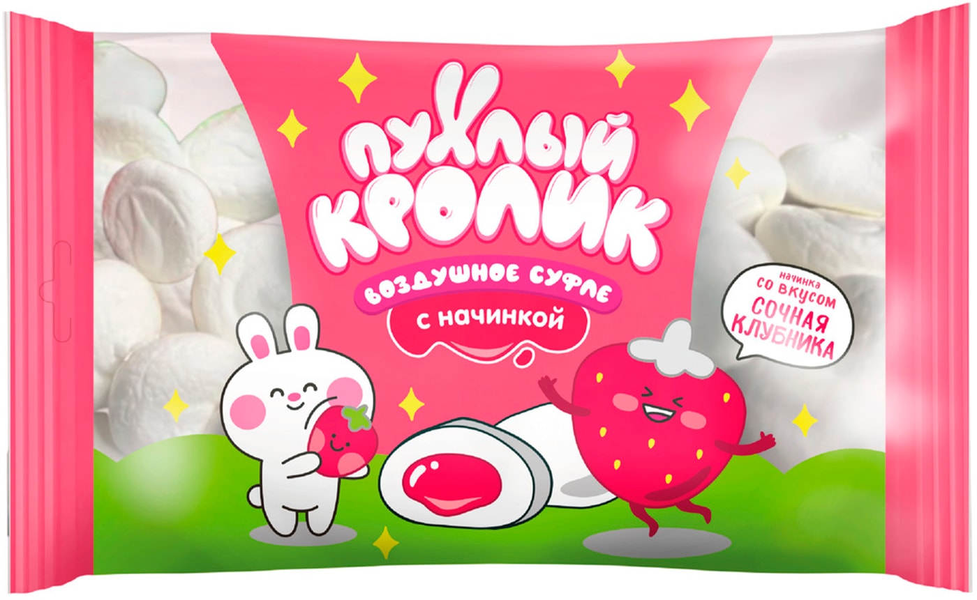 Изображение товара Воздушное суфле Пухлый Кролик Marshmallows с начинкой со вкусом клубники 85г
