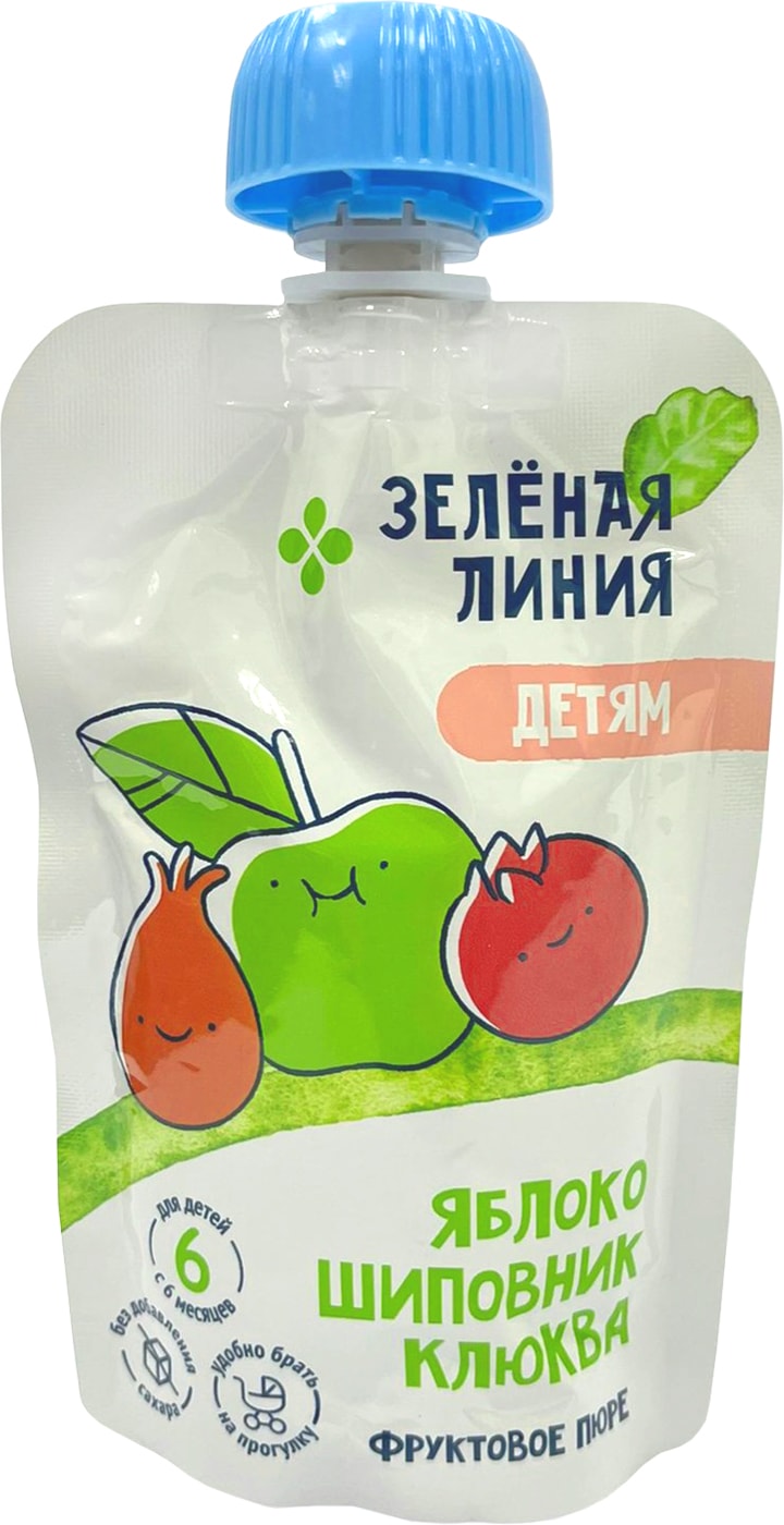 Изображение товара Пюре Зеленая Линия Яблоко шиповник клюква гомогенизированное с 6 месяцев 90г