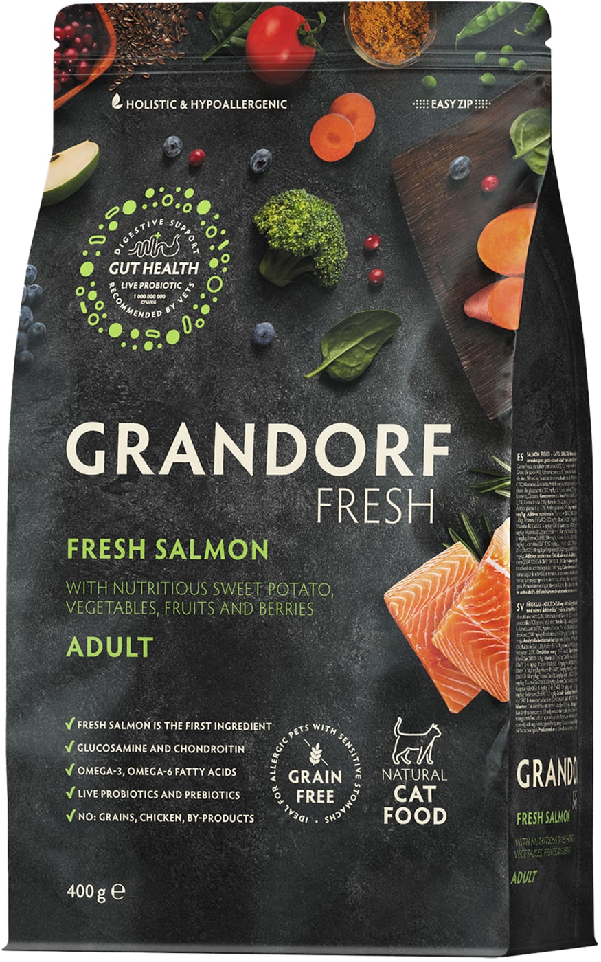Изображение товара Сухой корм для кошек Grandorf Fresh Cat Adult Свежее филе лосося с бататом 400г