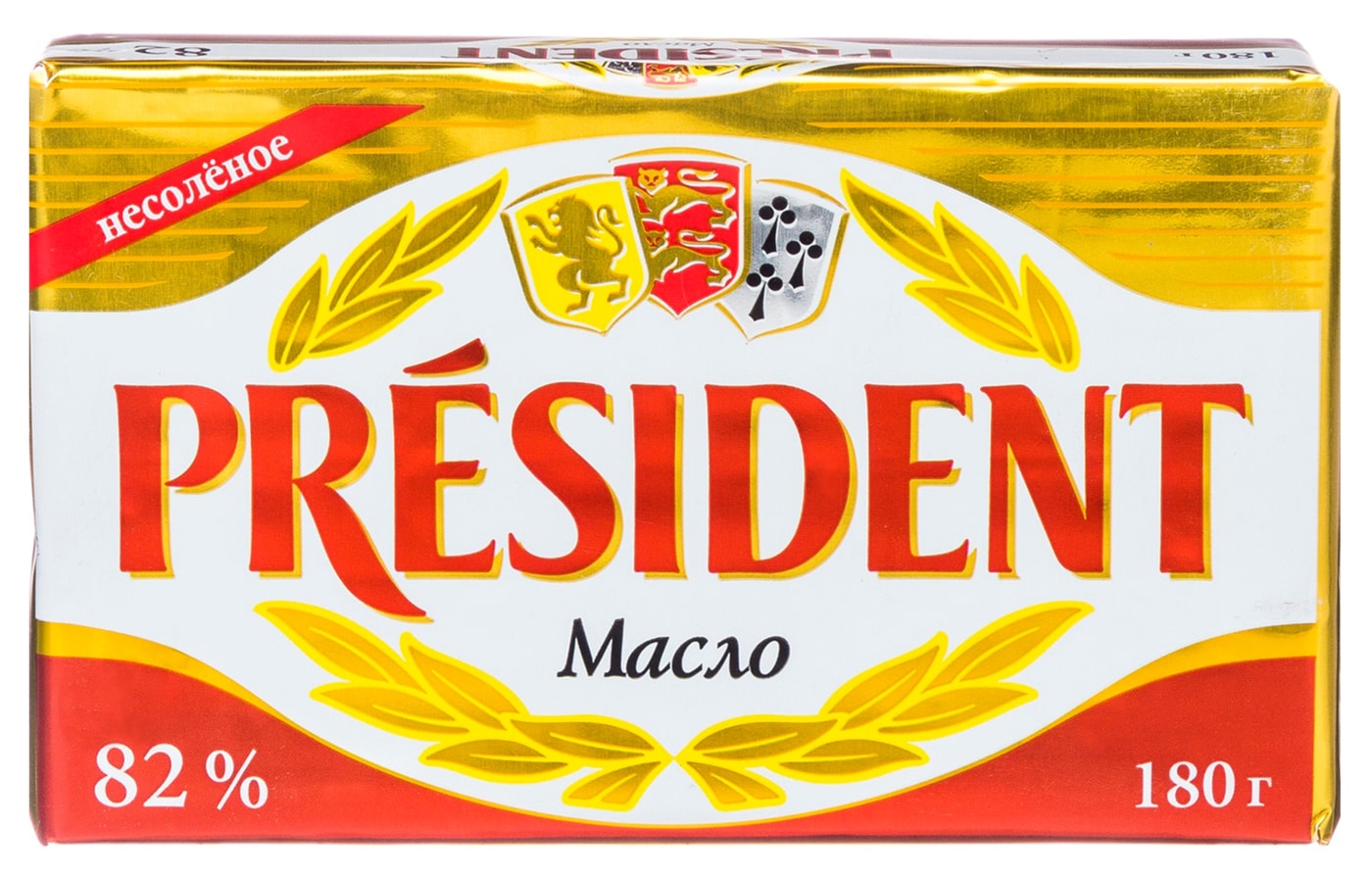 Изображение товара Масло сливочное President несоленое 82% 180 г Изображение товара Масло сливочное President несоленое 82% 180 г