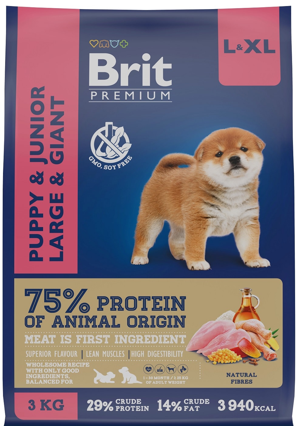 Изображение товара Сухой корм Brit Premium для щенков и собак крупных пород с курицей 3кг