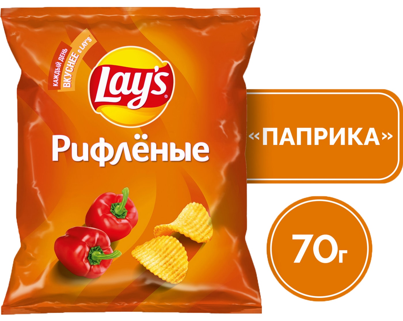 Изображение товара Чипсы Lays Рифленые Паприка 70г — хрустящий перекус с насыщенным вкусом