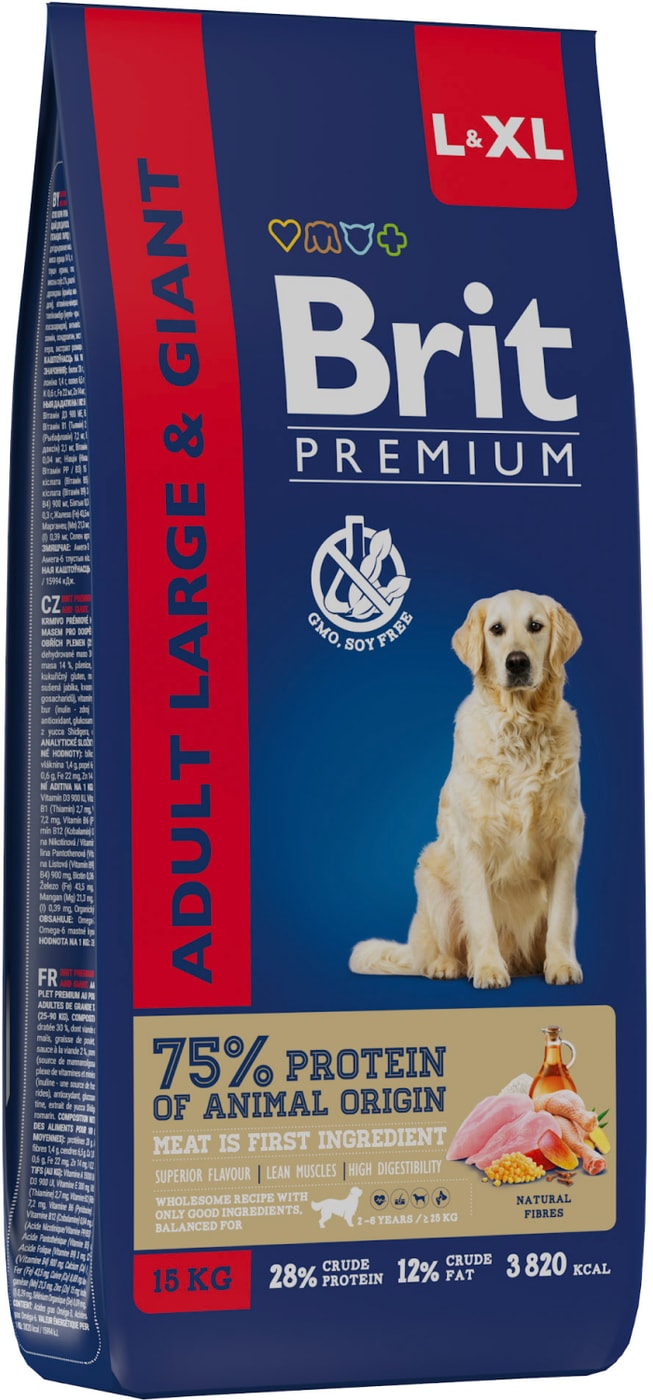 Изображение товара Корм для крупных собак Brit Premium Dog Adult Large with Chicken 15 кг