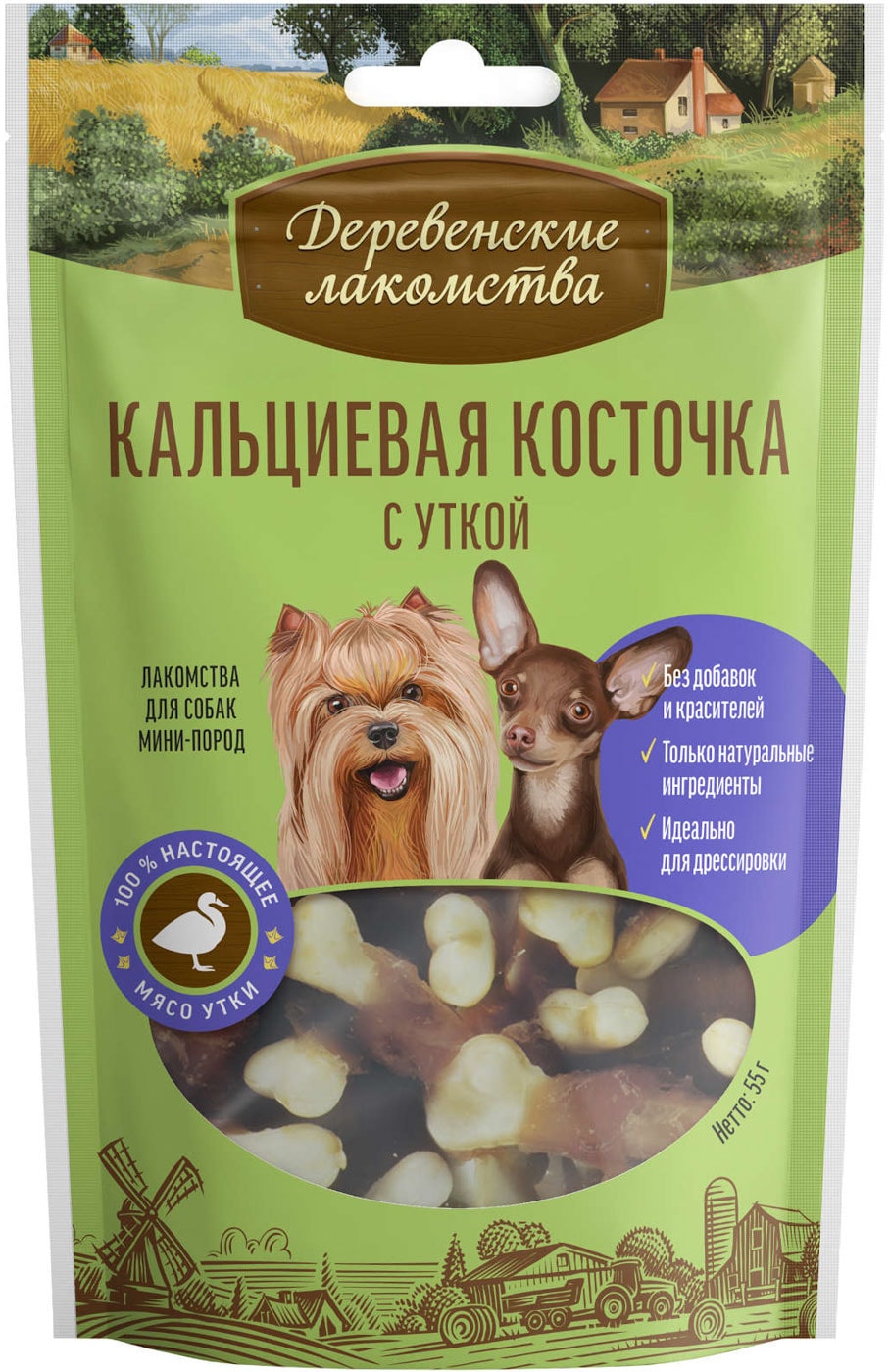Изображение товара Лакомство для собак Деревенские лакомства Кальциевая косточка с уткой 55г