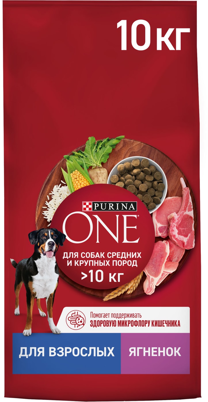 Изображение товара Сухой корм Purina ONE для средних и крупных пород собак ягненок и рис 10 кг