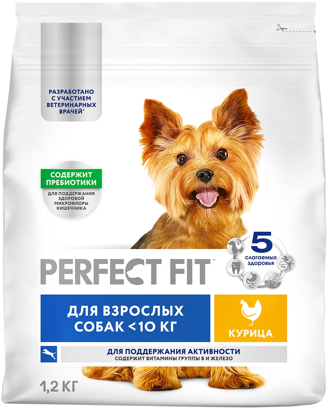 Изображение товара Сухой корм для собак Perfect Fit полнорационный для мелких и миниатюрных пород старше одного года с курицей 1.2кг