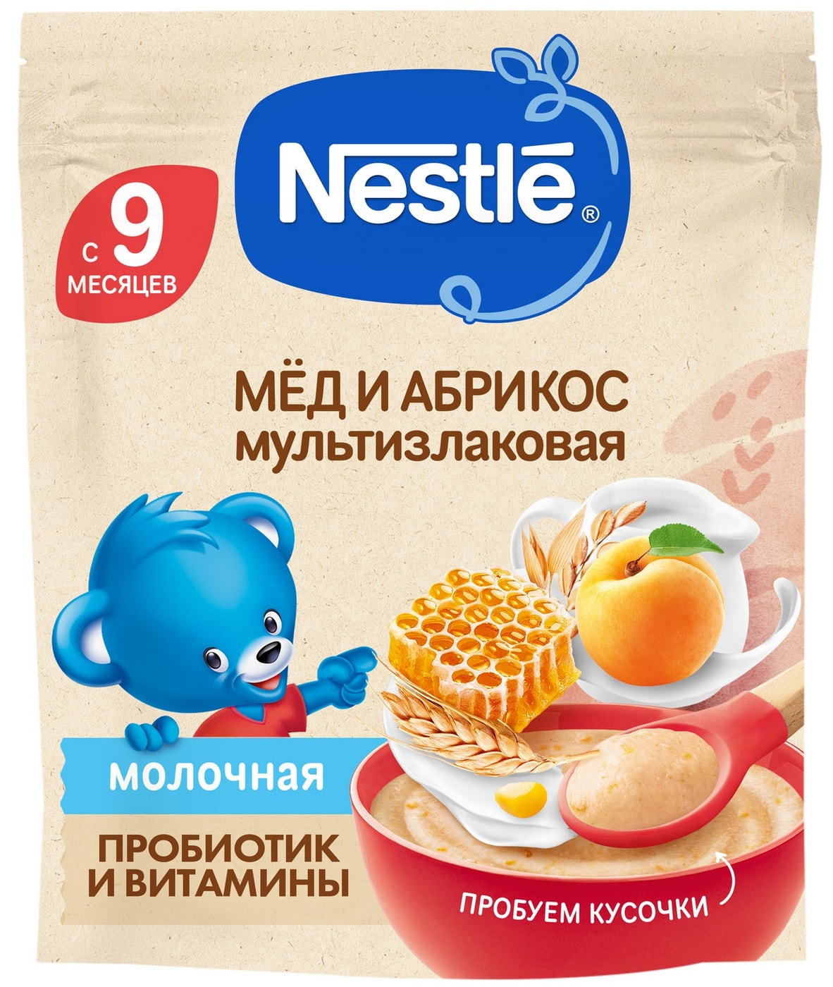 Изображение товара Каша Nestle Молочная мультизлаковая Мед-Абрикос с 9 месяцев 200г