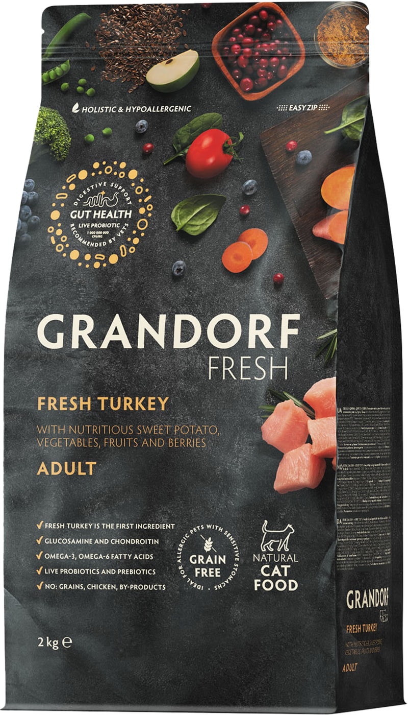 Изображение товара Сухой корм для кошек Grandorf Fresh Cat Adult со свежим мясом индейки и бататом 2 кг