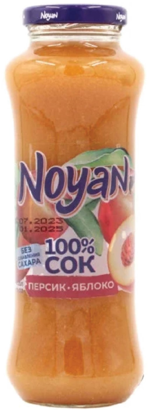 Изображение товара Натуральный сок Noyan Персик-Яблоко 250мл стеклянная бутылка