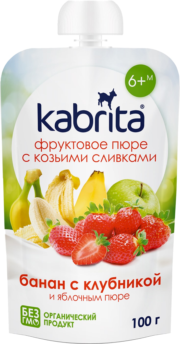 Изображение товара Пюре Kabrita с козьими сливками Банан с клубникой 100г