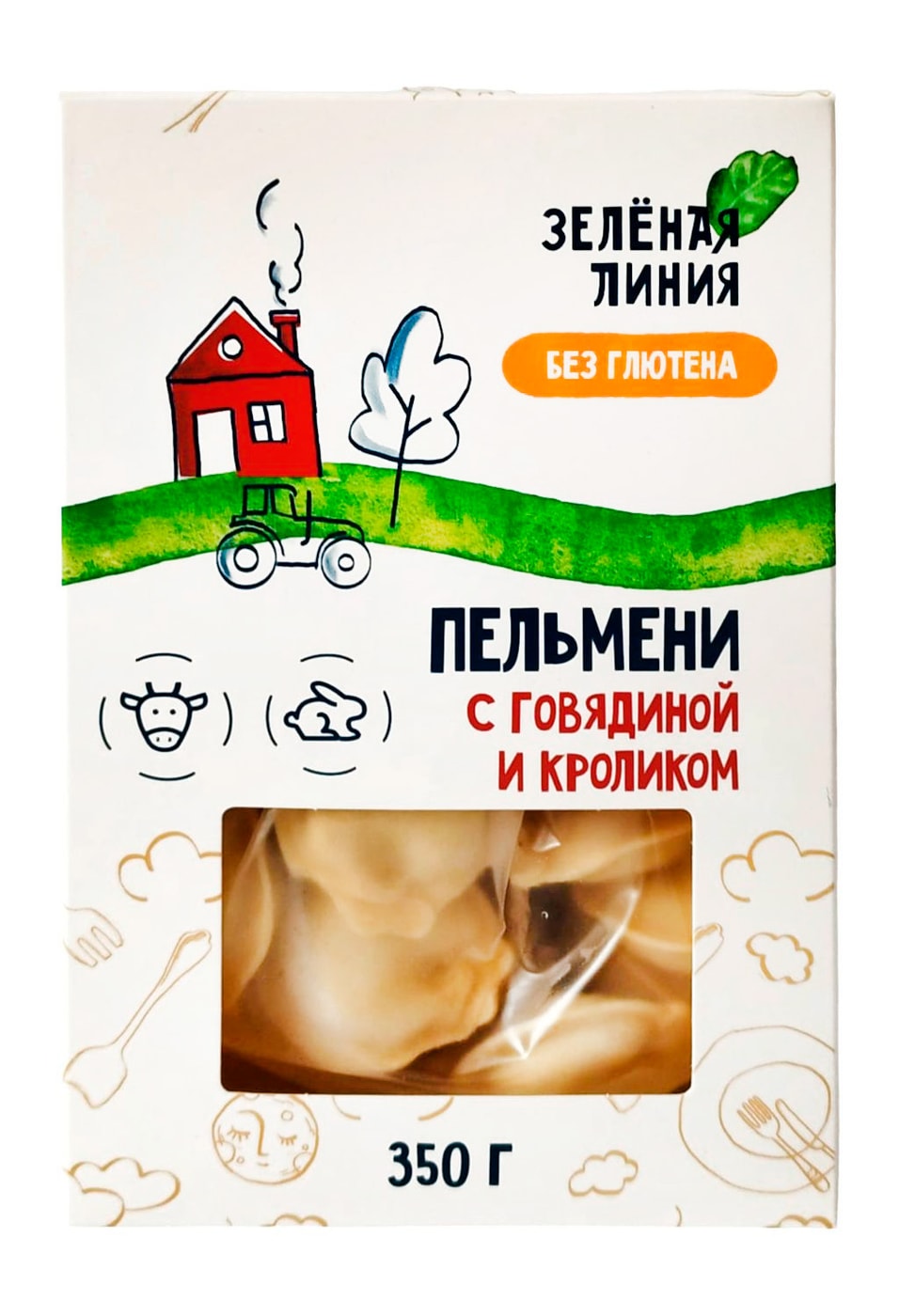 Изображение товара Пельмени Зеленая линия с говядиной и кроликом без глютена 350г