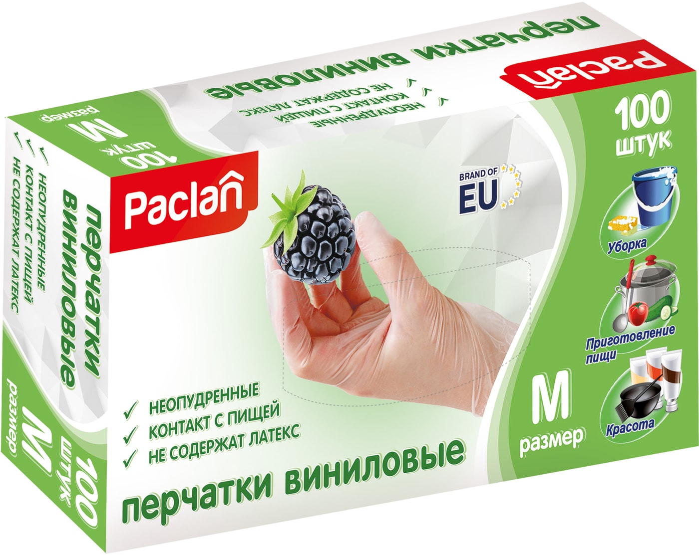 Изображение товара Перчатки Paclan виниловые размер M 100шт.