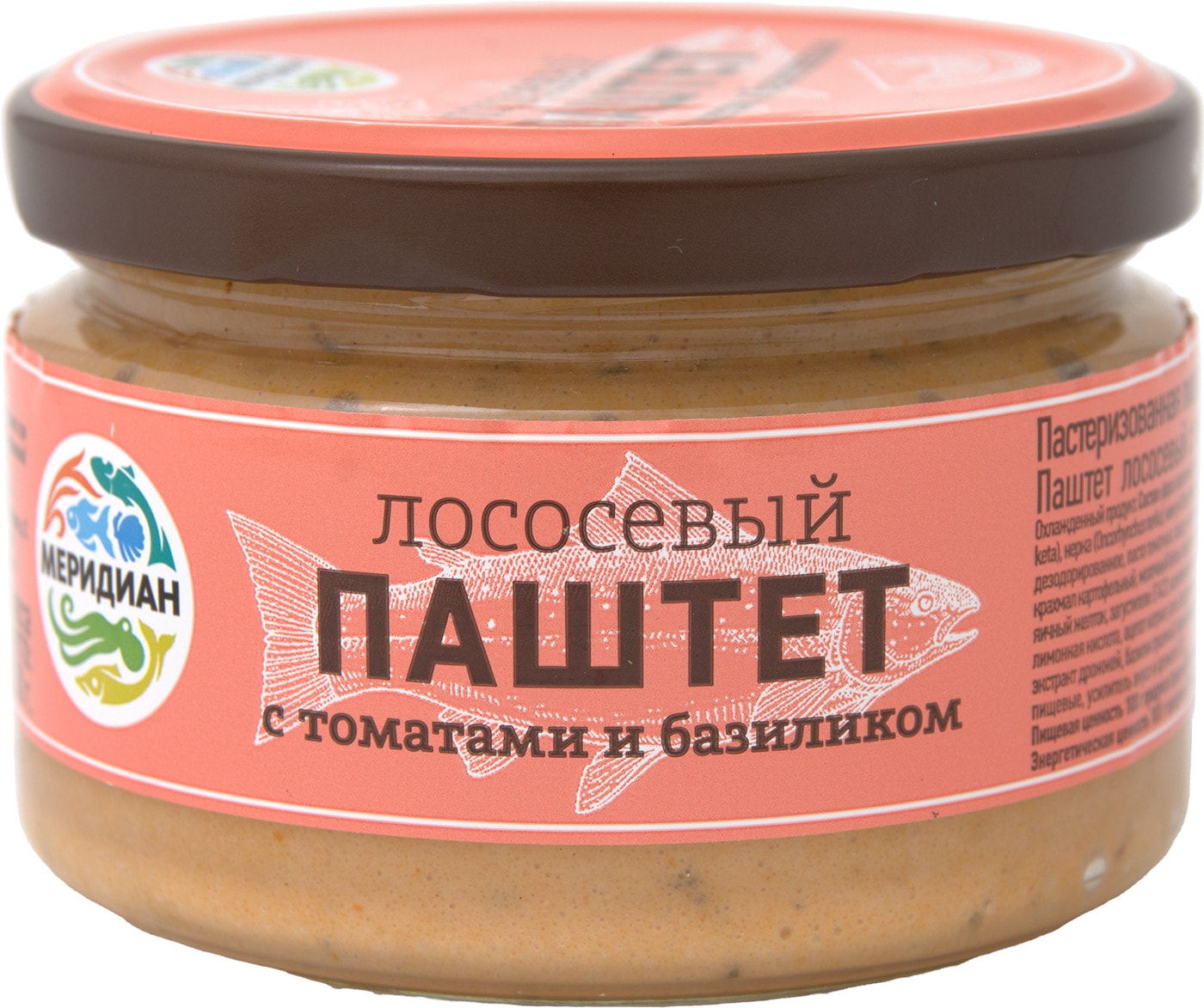 Изображение товара Паштет Меридиан лососевый с томатами и базиликом 200г