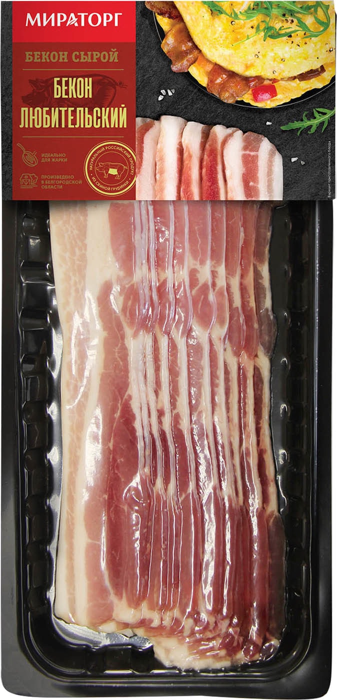 Изображение товара Бекон Мираторг Любительский 260 г — охлажденный, грудинка, вакуум, без ГМО