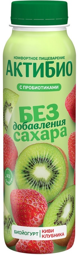 Изображение товара Йогурт АктиБио Киви-Клубника без добавления сахара 1.5% 260г