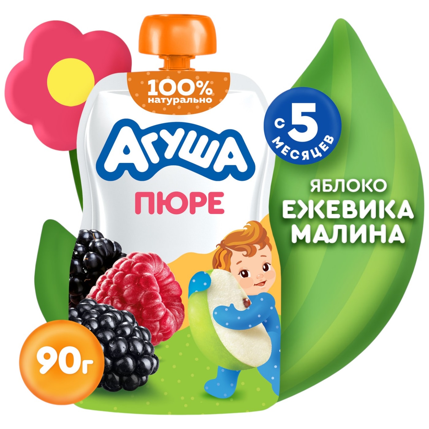 Изображение товара Пюре Агуша Яблоко-ежевика-малина 90г