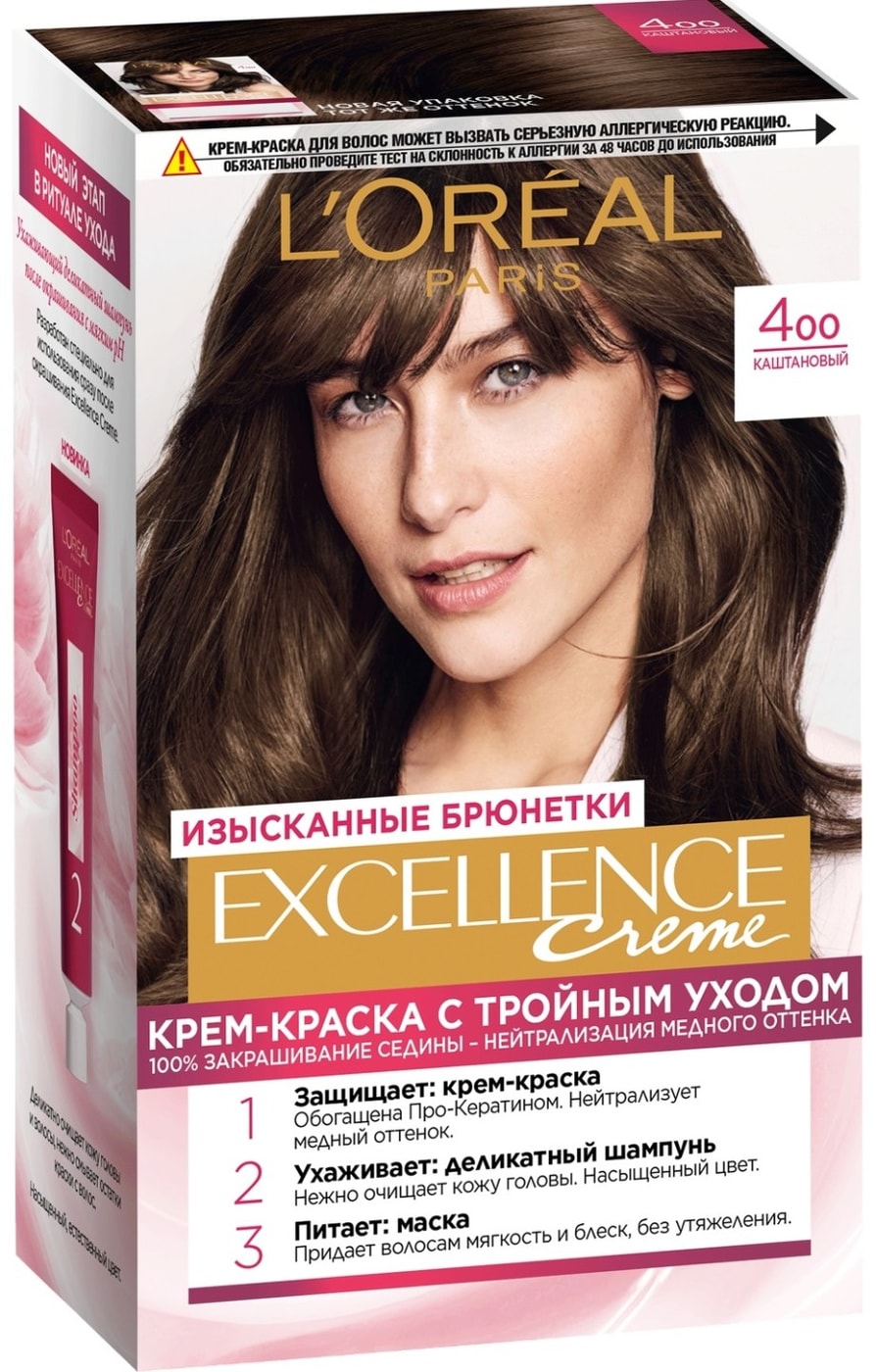 Изображение товара Крем-краска для волос Loreal Paris Excellence creme 400 Каштановый Изображение товара Крем-краска для волос Loreal Paris Excellence creme 400 Каштановый