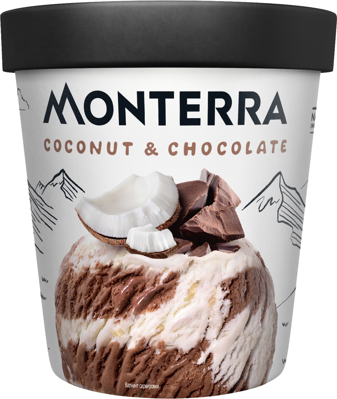 Изображение товара Мороженое Monterra Кокос-Шоколад 480мл - премиальный десерт в стаканчике
