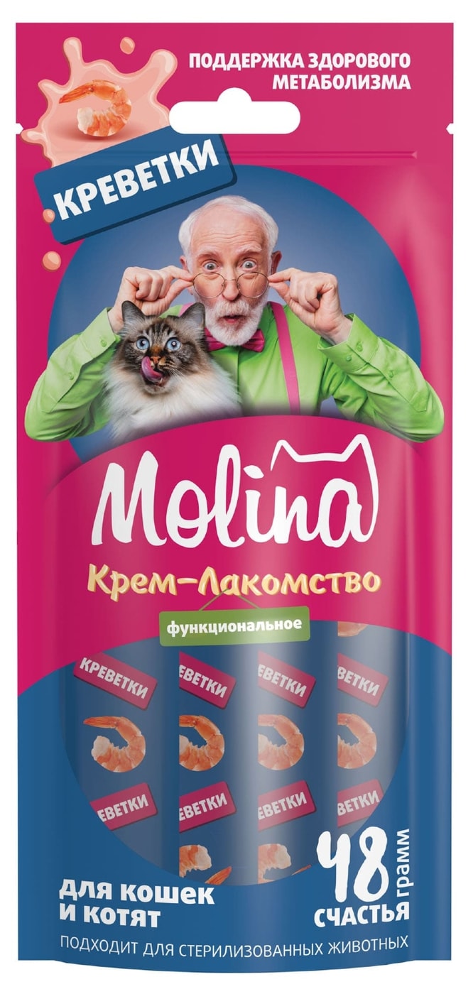 Изображение товара Крем-лакомство для кошек Molina с креветками 48г