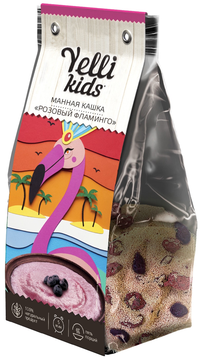 Изображение товара Каша Yelli Kids манная розовый фламинго 100г детская с черникой и ванилином