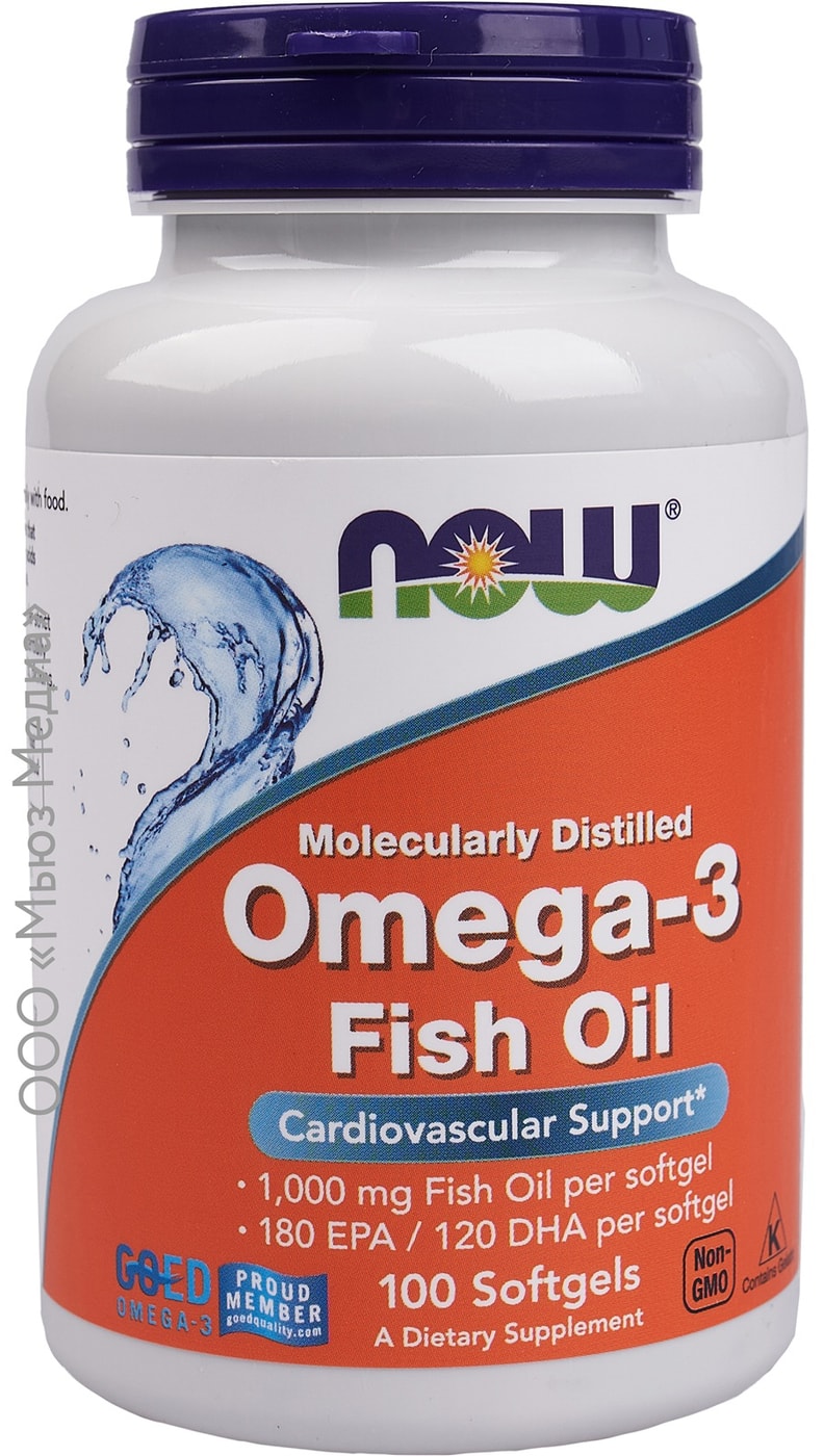Изображение товара Омега-3 NOW 1000мг 100 капсул для здоровья сердца мозга и обмена веществ