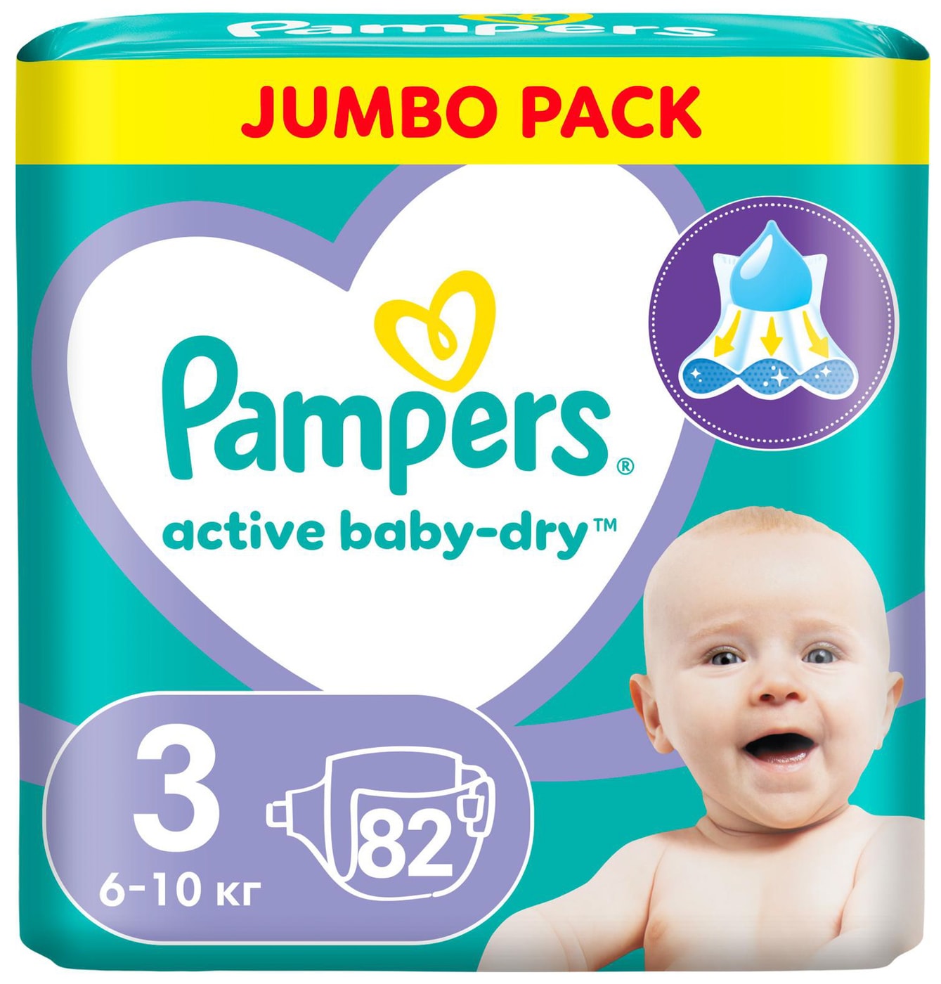 Изображение товара Подгузники Pampers Active Baby-Dry 3 Размер 6-10кг 82шт Мягкая упаковка