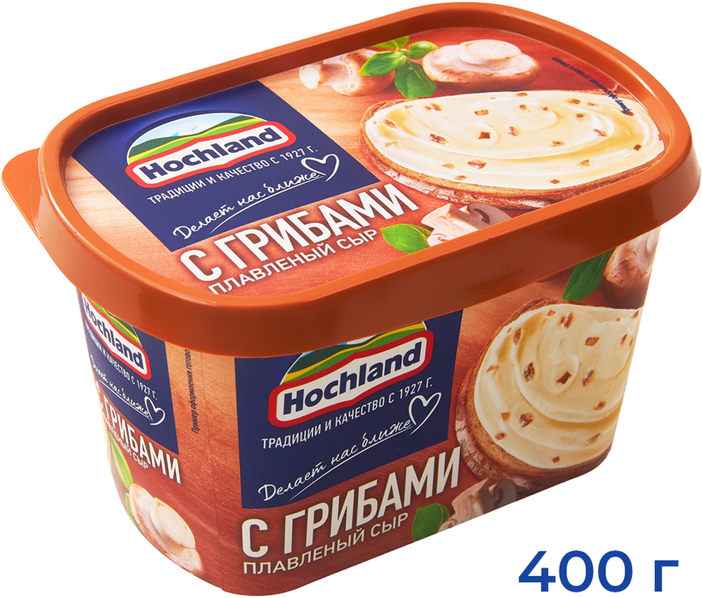 Изображение товара Сыр плавленый Hochland с грибами 55% 400 г — кремовый вкус и аромат